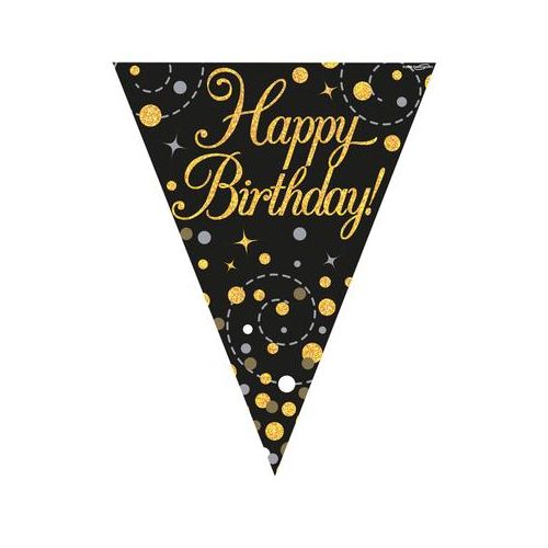 Black And Gold Sparkling Fizz Happy Birthday Bunting