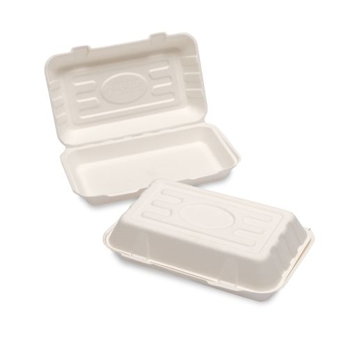 500 x 7.5 X 5" Compostable Bagasse Hinge Hot Food Box