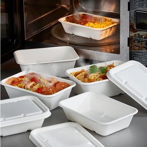 50 x 500ml Biodegradable Bagasse Takeaway Trays & Lids