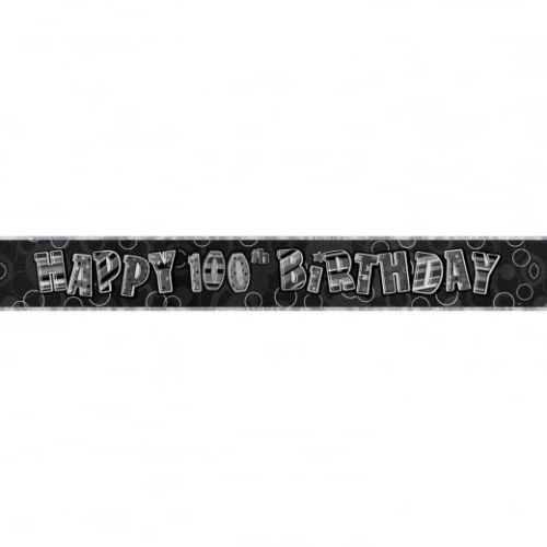 Black and Silver glitz 100th Birthday Foil Banner