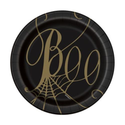 8 x Black And Gold Spider Web 7" Paper Plates