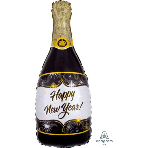 Happy New Year Champagne Bottle Supershape Foil Balloon