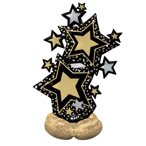 Large Black And Gold Stars AirLoonz Foil Balloon