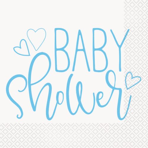 16 x Blue Hearts Baby Shower Napkins