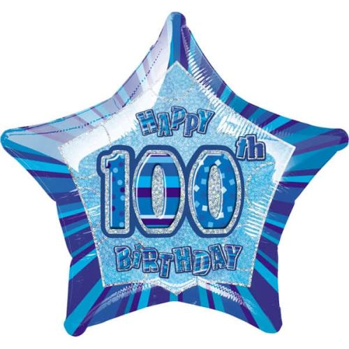 Blue Glitz 100th Foil Balloon