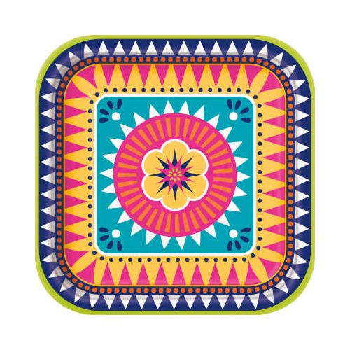 8 Boho Fiesta 9" Square Paper Plates