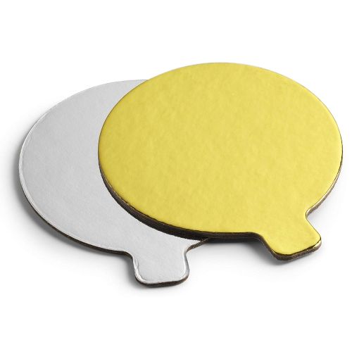 500 x Small 90mm Gold and Silver Cake Circles with Tabs