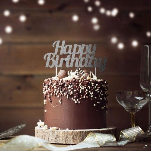 Silver Happy Birthday Cake Topper