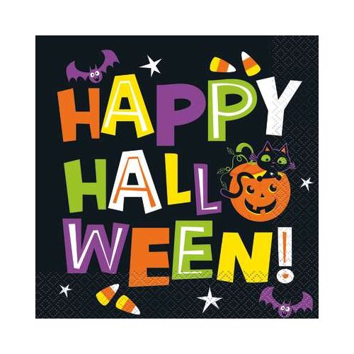 16 Happy Halloween Cat And Pumpkin Napkins 