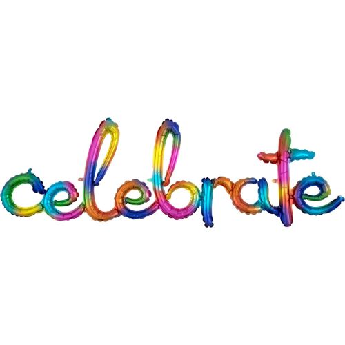 Celebrate Rainbow Script Phrase Air Fill Balloon