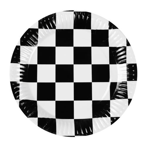 10 x Black Checked Paper Plates 