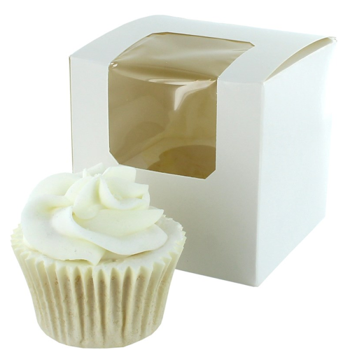 25 x White Windowed Single Cupcake Box With Insert