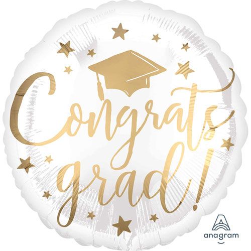 Congrats Grad White And Gold Standard Foil Balloon