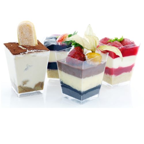 25 x 160ml Clear Square Plastic Verrine Pots
