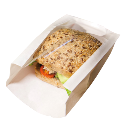 100 x White Greaseproof Windowed Deli Bag - 14x9+5x17cm