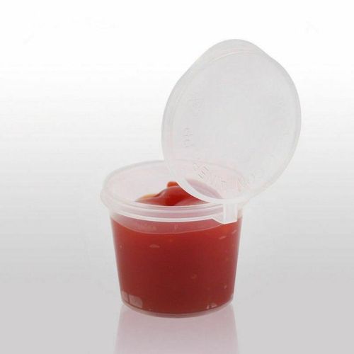 100 x 1oz Hinged Lidded Plastic Sauce Pots 