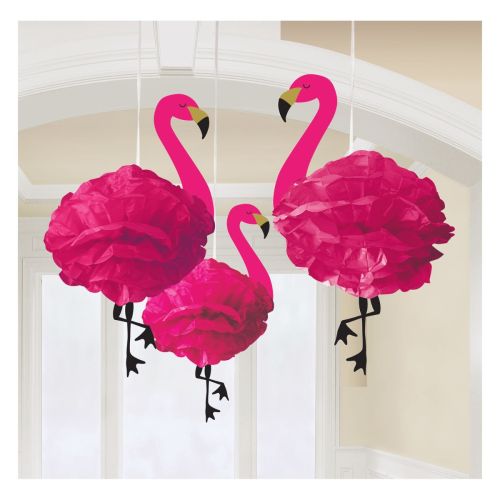 3 Fluffy Paper Flamingo Decorations
