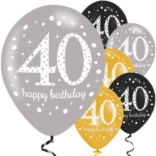 6 x Gold Celebration Latex Birthday Balloons Pack-40th