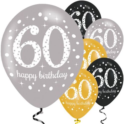 6 x Gold Celebration Latex Birthday Balloons Pack-60th