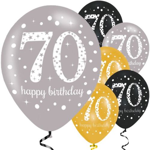 6 x Gold Celebration Latex Birthday Balloons Pack-70th