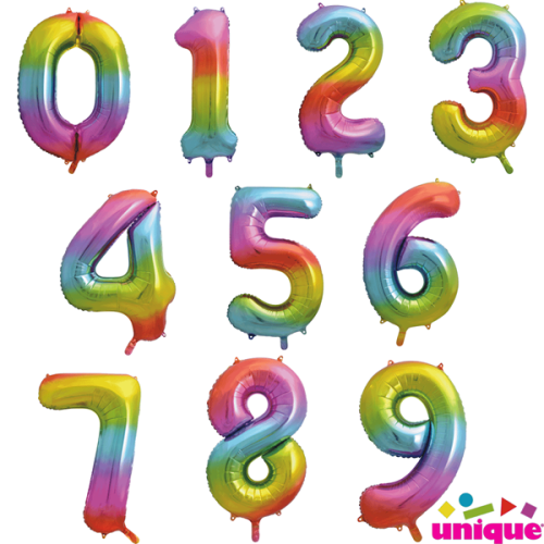 Large 34" Rainbow Foil Number Balloons