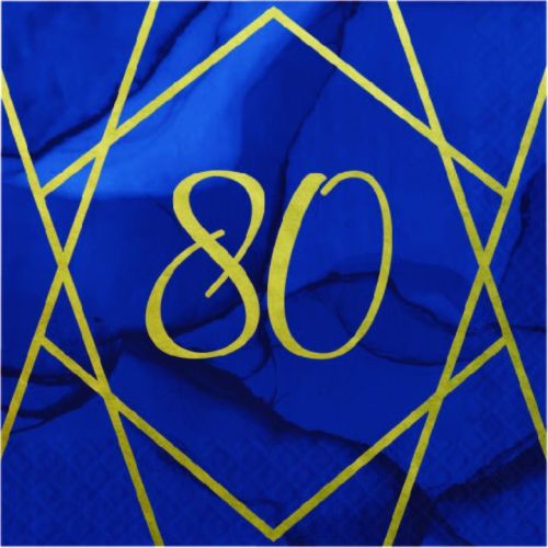 16 x Navy & Gold Geode 80th Birthday Napkins