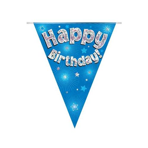 Blue Holographic Happy Birthday Foil Bunting