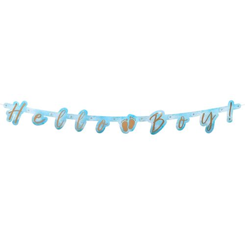 Blue & Gold 'Hello Boy' Jointed Letter Banner