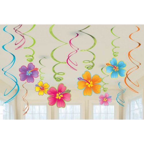 12 x Hawaiian Hibiscus Swirl Decorations