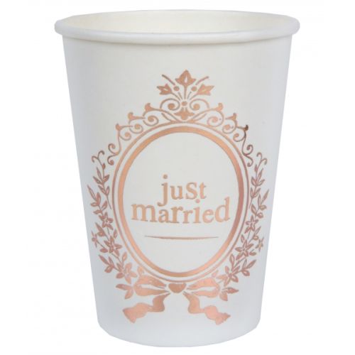 10 Just Married Rose Gold Print Paper Cups