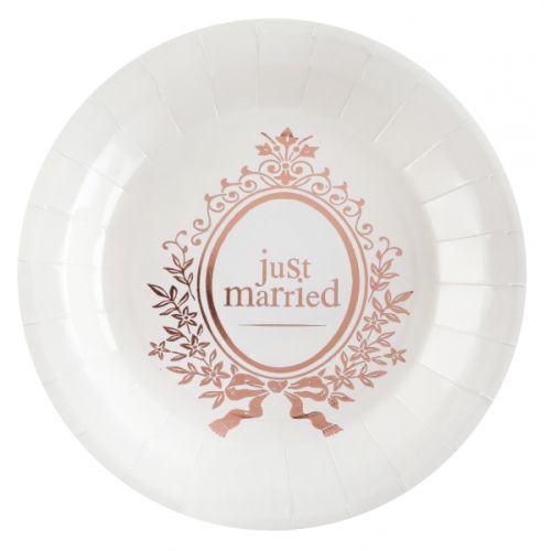 10 Just Married Rose Gold Print Paper Plates