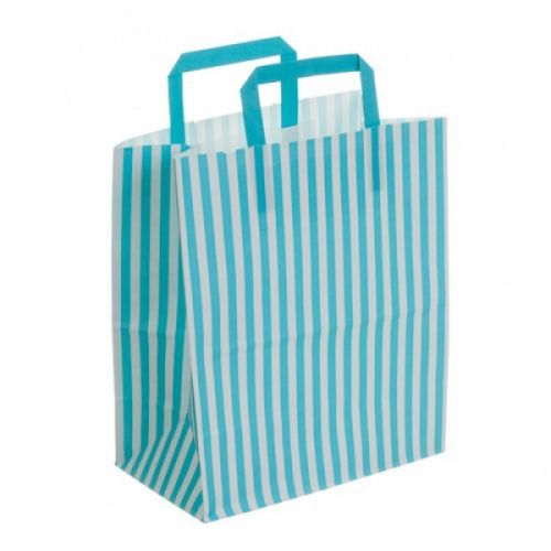 50 x Large Blue Striped Tape Handle Paper Carrier Bags