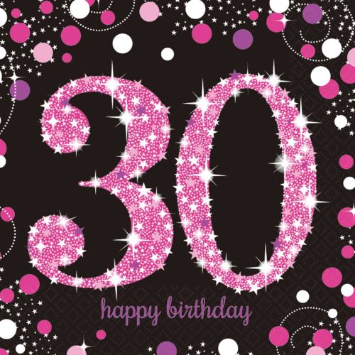 16 x Happy 30th Birthday Pink Celebration Napkins