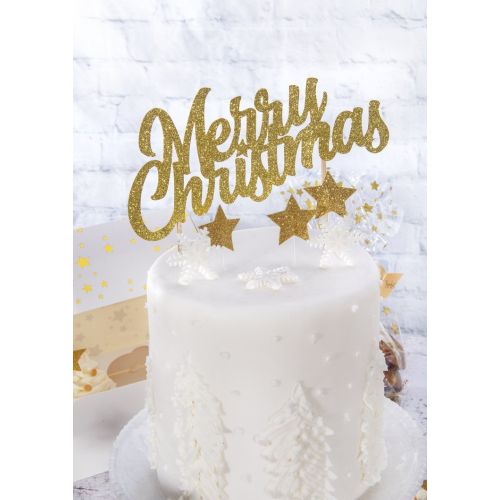 Gold Glitter Merry Christmas Cake Topper