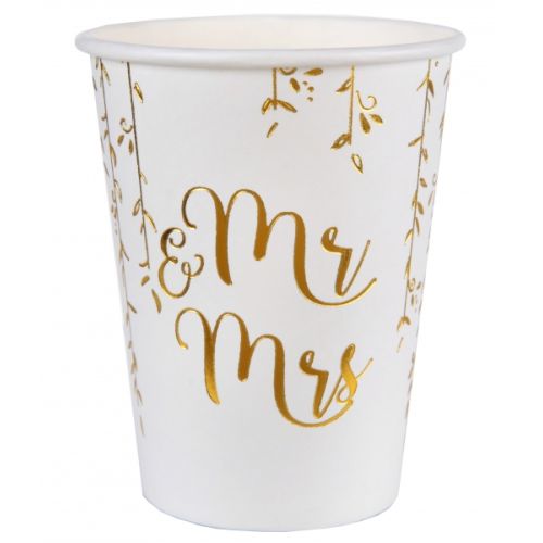 10 Mr And Mrs Gold Print Paper Cups