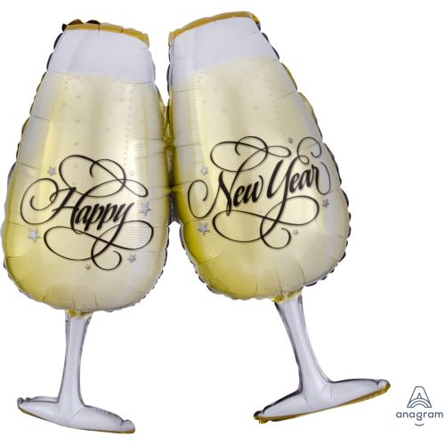 Happy New Year Toasting Glasses Supershape Balloon