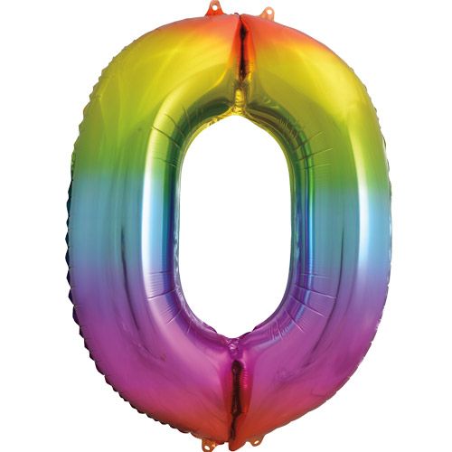 Large 34" Rainbow Foil Number 0 Balloon
