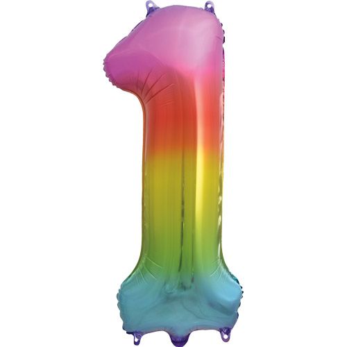 Large 34" Rainbow Foil Number 1 Balloon