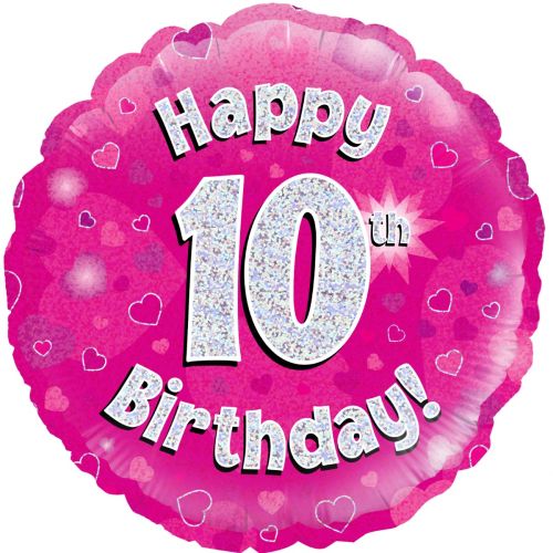 Pink Holographic 10th Birthday Foil Balloon