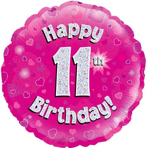 Pink Holographic 11th Birthday Foil Balloon