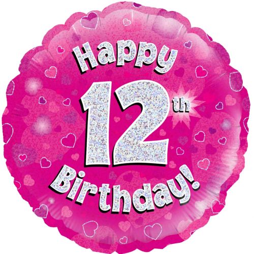 Pink Holographic 12th Birthday Foil Balloon