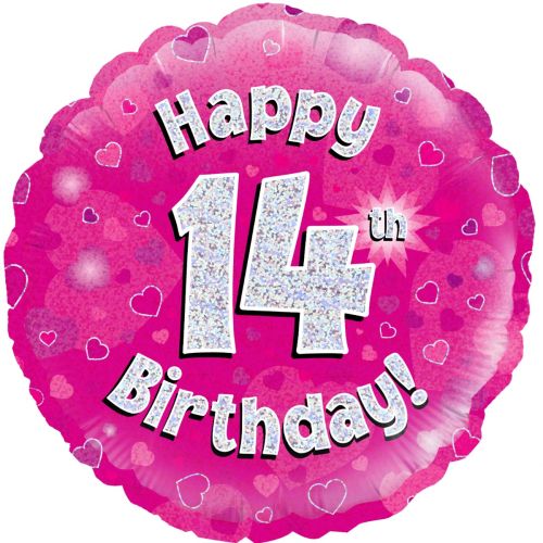 Pink Holographic 14th Birthday Foil Balloon