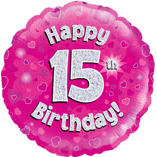 Pink Holographic 15th Birthday Foil Balloon