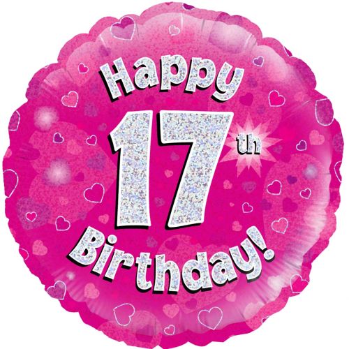 Pink Holographic 17th Birthday Foil Balloon