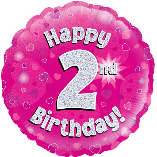 Pink Holographic 2nd Birthday Foil Balloon