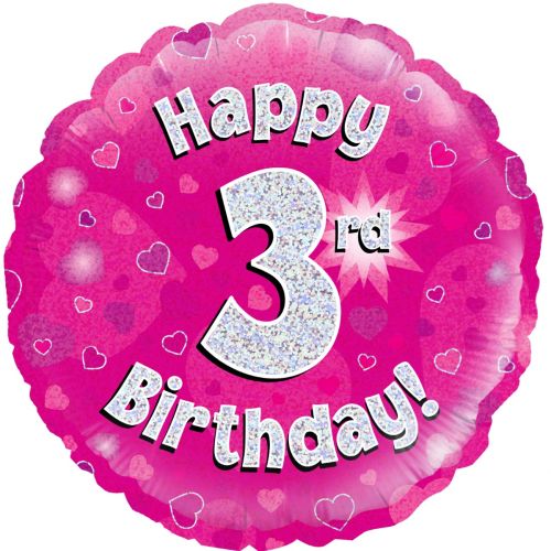 Pink Holographic 3rd Birthday Foil Balloon