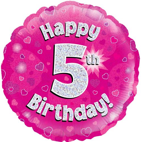Pink Holographic 5th Birthday Foil Balloon
