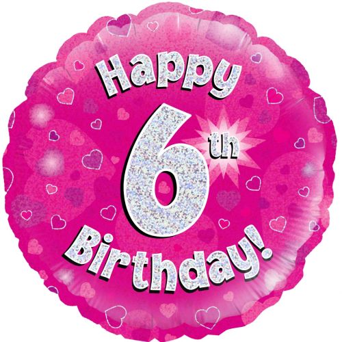 Pink Holographic 6th Birthday Foil Balloon