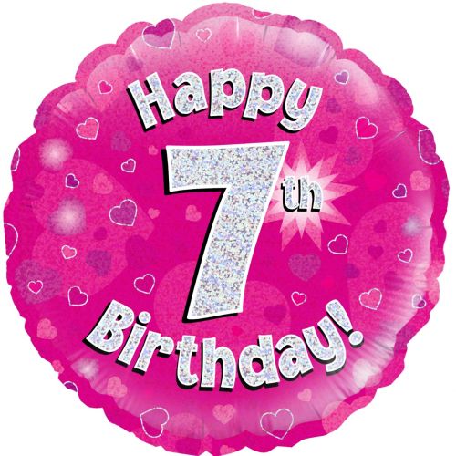 Pink Holographic 7th Birthday Foil Balloon