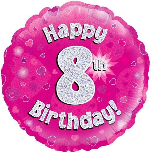 Pink Holographic 8th Birthday Foil Balloon